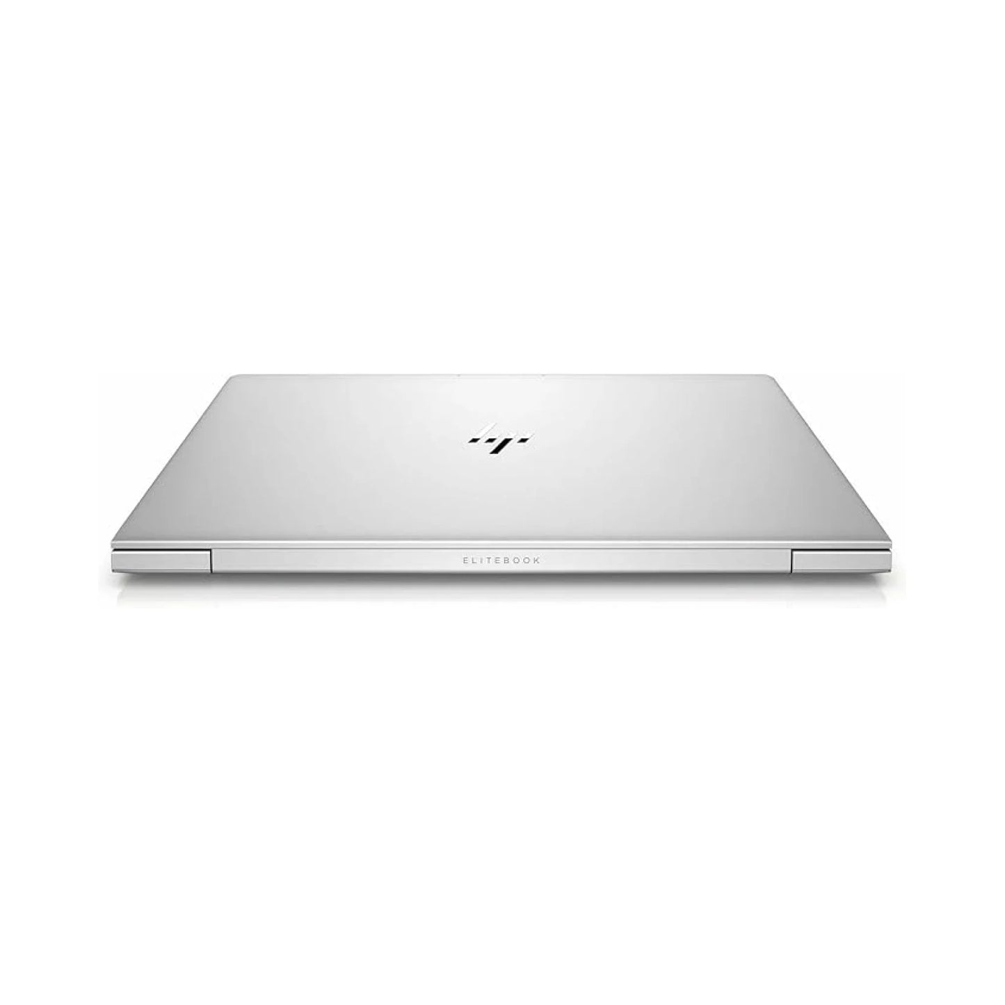 A front-facing view of the silver HP EliteBook 745 G5 laptop, open with the screen displaying a colorful wallpaper.
