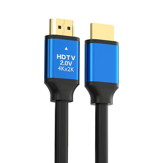 HDMI cable with blue connectors on a white background