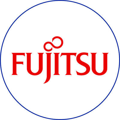 Fujitsu logo with red text on a white background