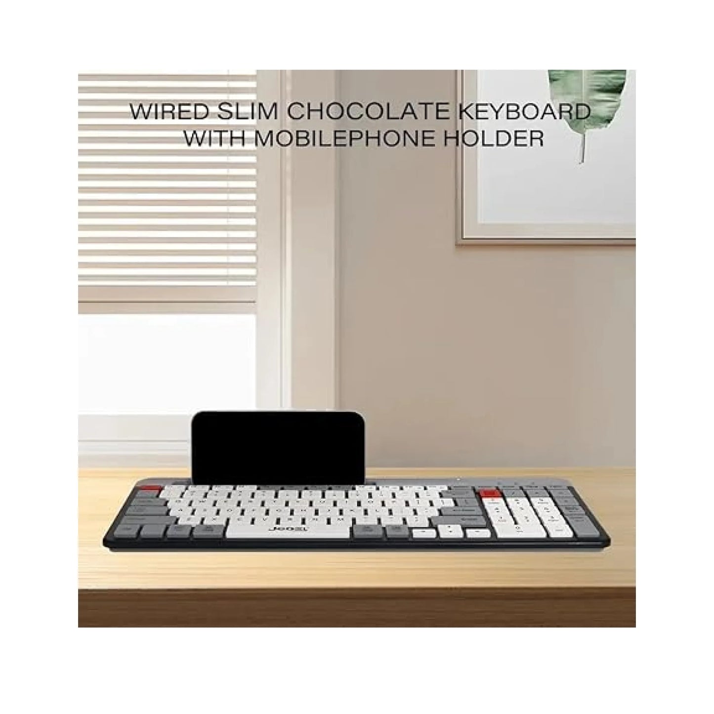 Jedel KL-37 Wired Slim Keyboard | 104 Keys, Built-in Phone Holder