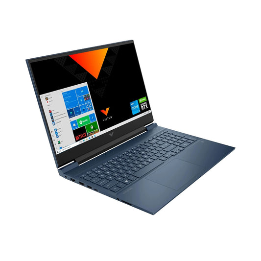 Hp Vectus Laptop Left Side with open screen displaying colorful interface on a white background