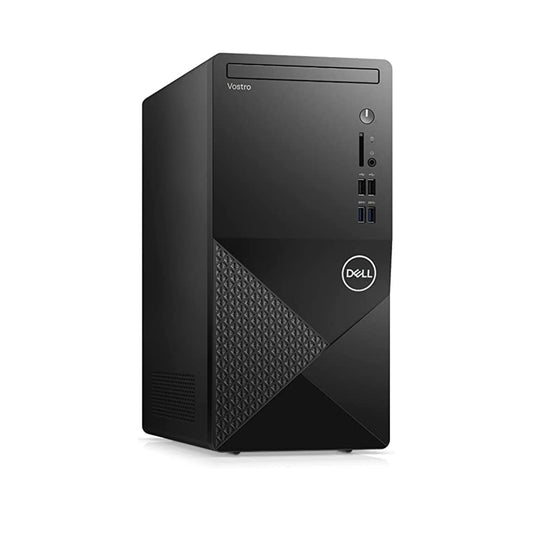 Black Dell computer tower on a white background