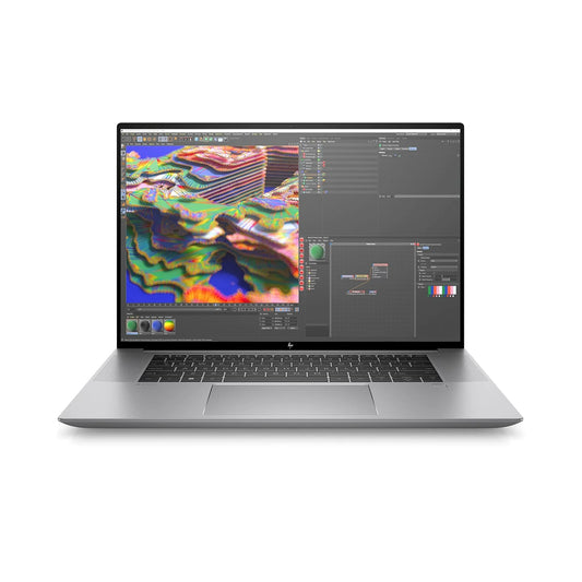 HP Zbook 16G9 Laptop Front Side displaying a colorful software interface on a white background