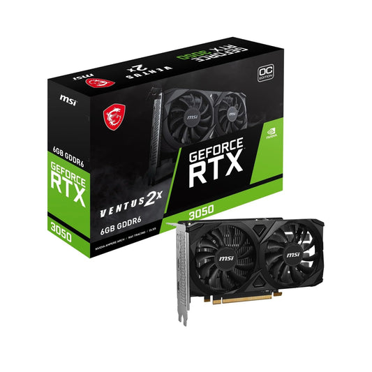 MSI GeForce RTX graphics card with packaging on a white background