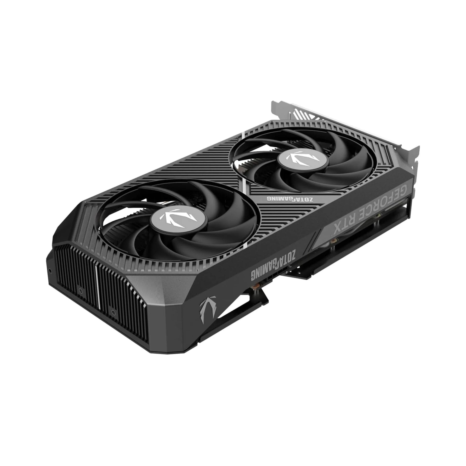 Gaming graphics card with dual fans on a white background