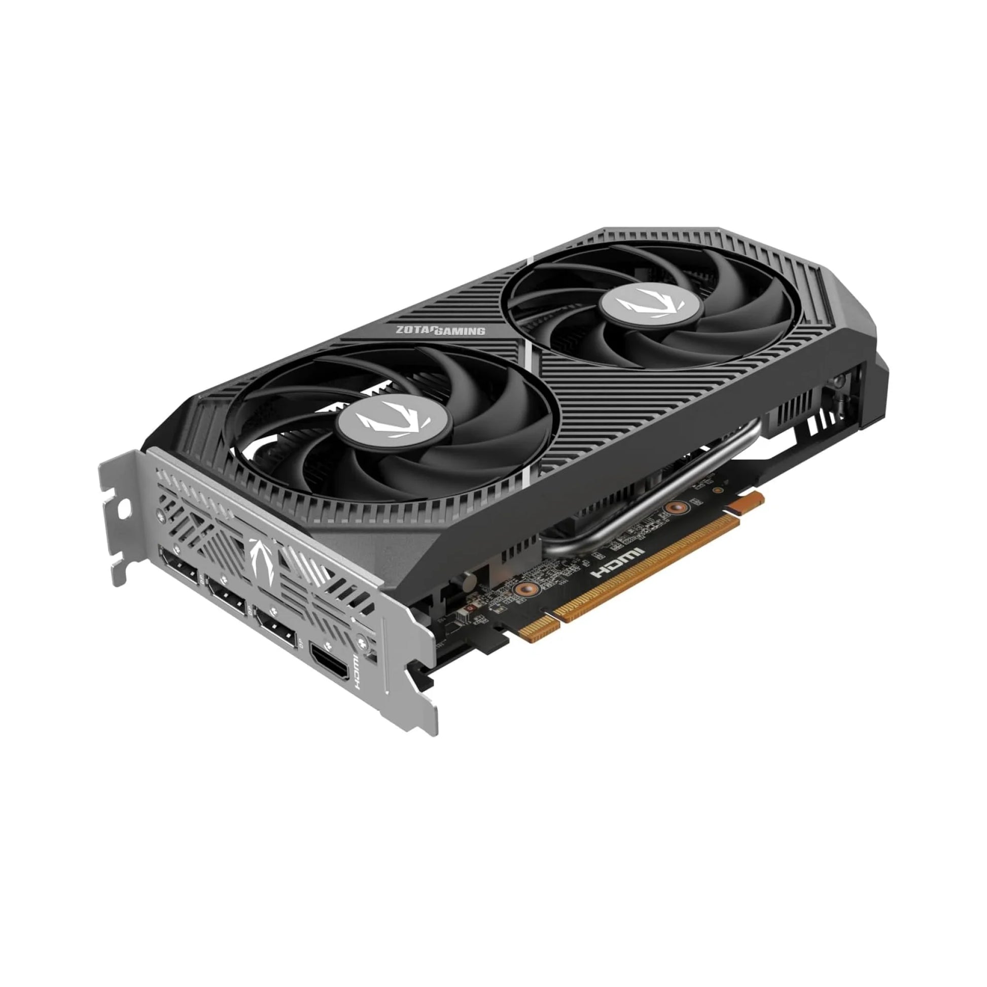 Graphics card with dual fans on a white background
