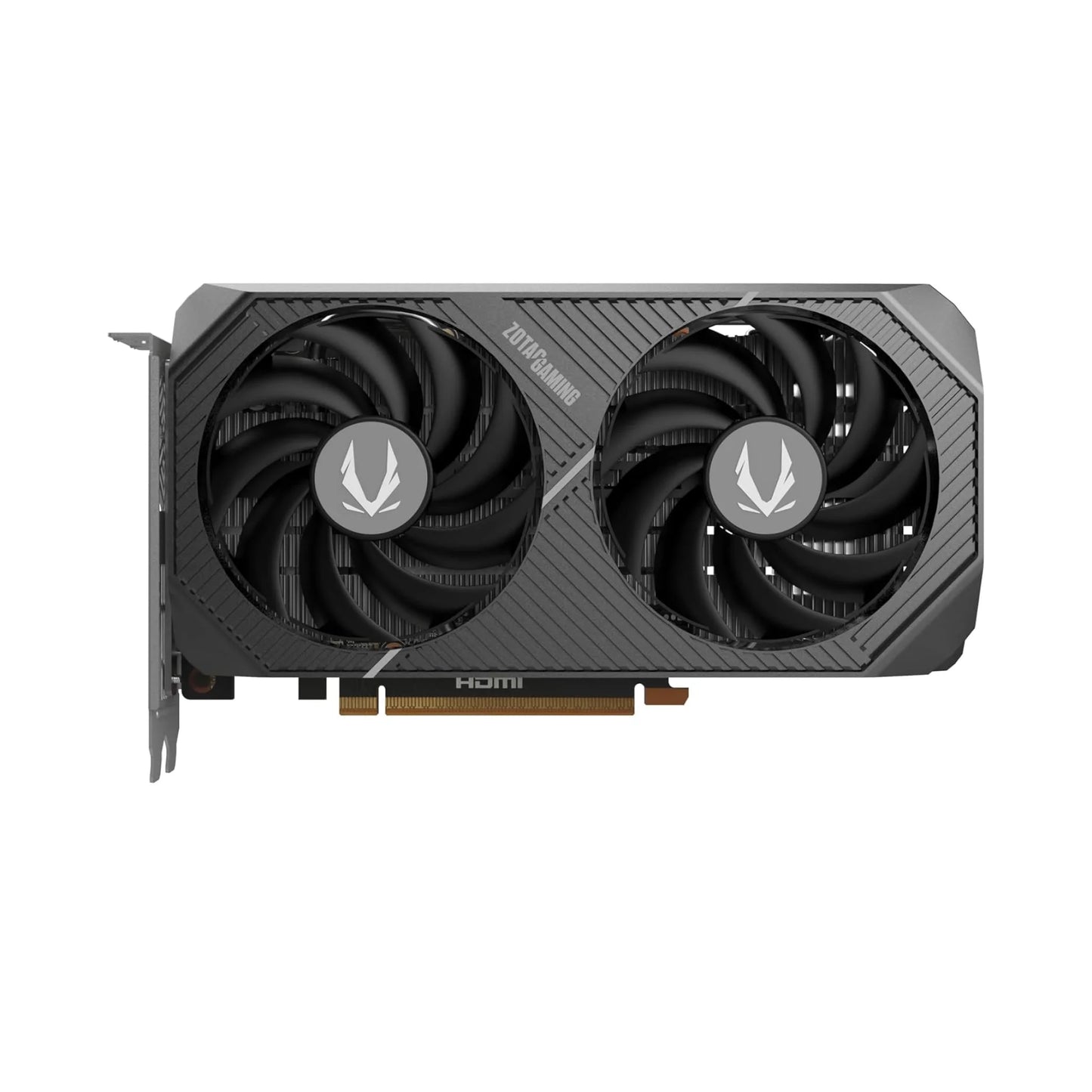 Graphics card with dual fans on a white background