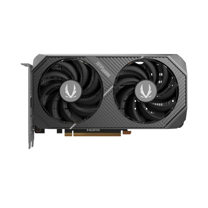 Graphics card with dual fans on a white background