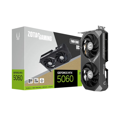 ZOTAC Gaming GeForce RTX 5060 graphics card with packaging on a white background
