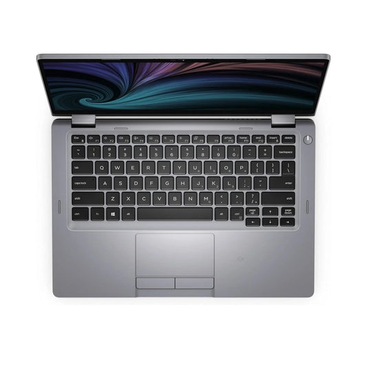 Dell Precesion 5310 Open laptop Keyboard view with a colorful display on a white background