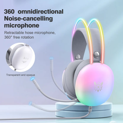 Onikuma X25 White – RGB Cat Ears, 50mm Drivers, Lightweight Design