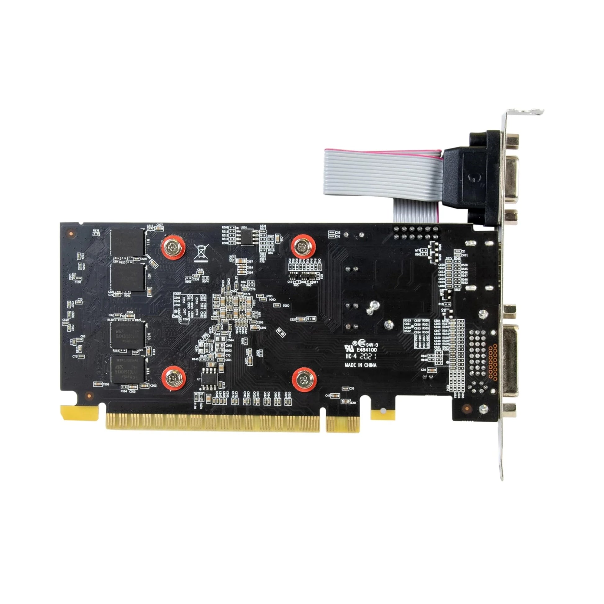 Computer graphics card with various connectors on a white background