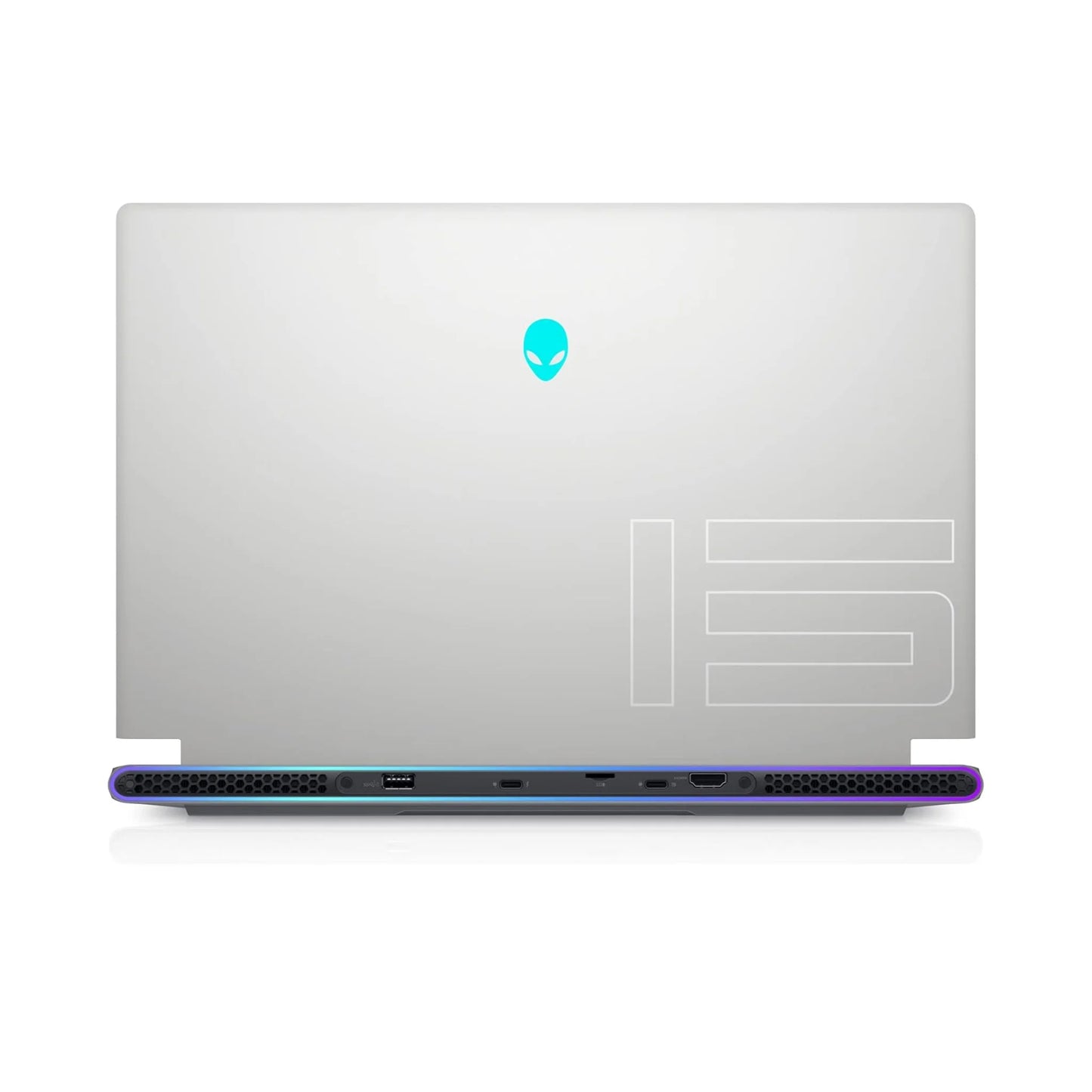 AlineWare x15 Gaming laptop Back Side with Alienware logo on a white background
