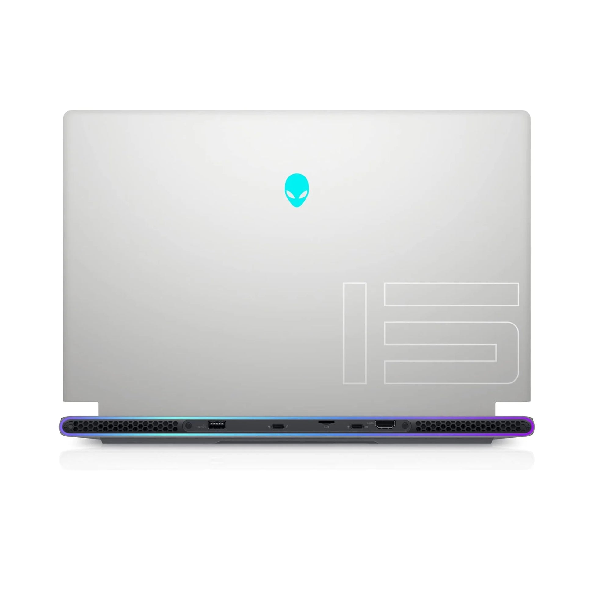 AlineWare x15 Gaming laptop Back Side with Alienware logo on a white background
