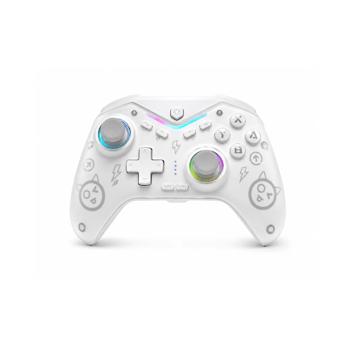CM-619 white wireless Bluetooth game controller with RGB-lit analog sticks