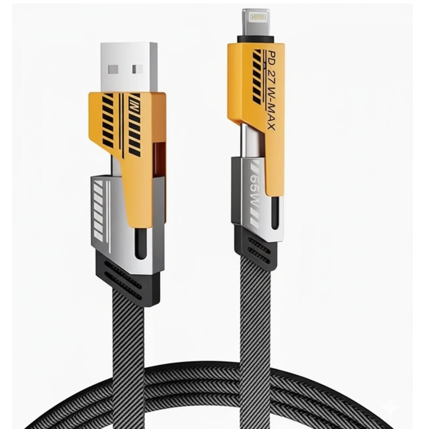 Flat Wire Cable 4-in-1 65W PD Fast Charging Cable | USB-A/C to USB-C/Lightning