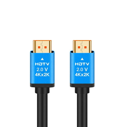 Two HDMI cables with blue connectors on a white background