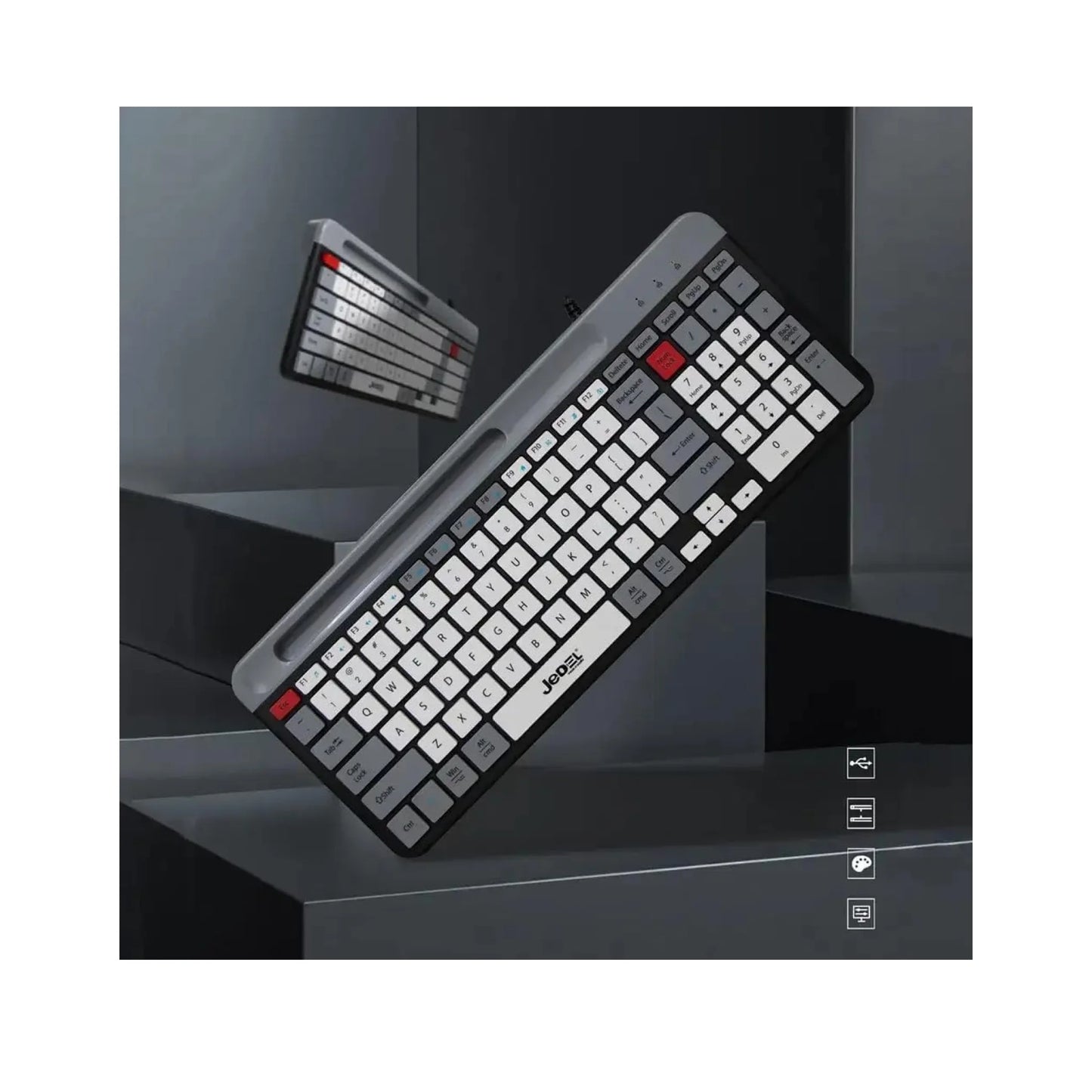 Jedel KL-37 Wired Slim Keyboard | 104 Keys, Built-in Phone Holder
