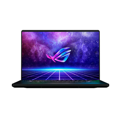 ROG Zephyrus M16 Laptop with a colorful display and logo on a white background