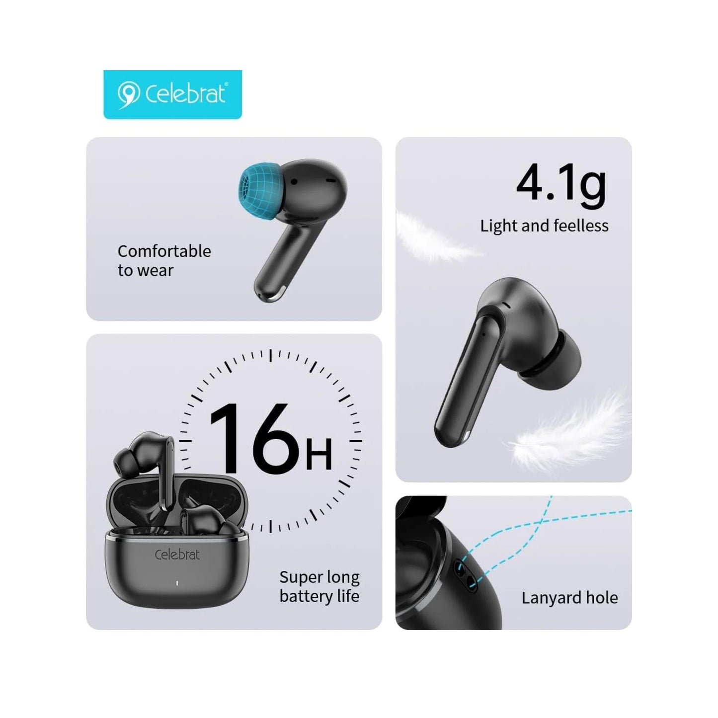 Celebrat WD03 True Wireless Earbuds | Bluetooth 5.3 & Clear Sound