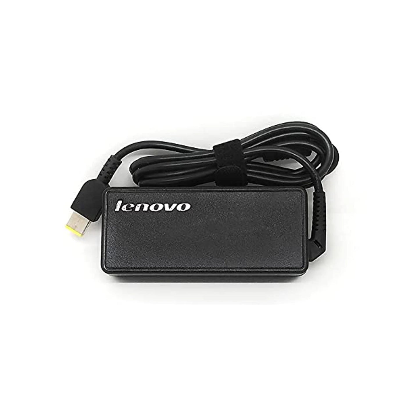 Lenovo laptop charger with USB cable on a white background