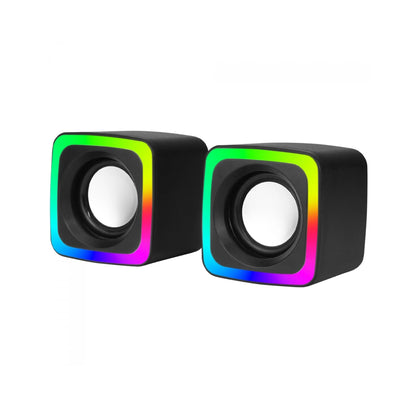 Xtrike Me SK-201 2.0 RGB stereo desktop speaker pair with rainbow backlight, black