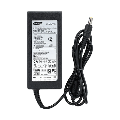 Samsung AC adapter with power cord on a white background