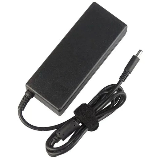 Black power adapter with cable on a white background