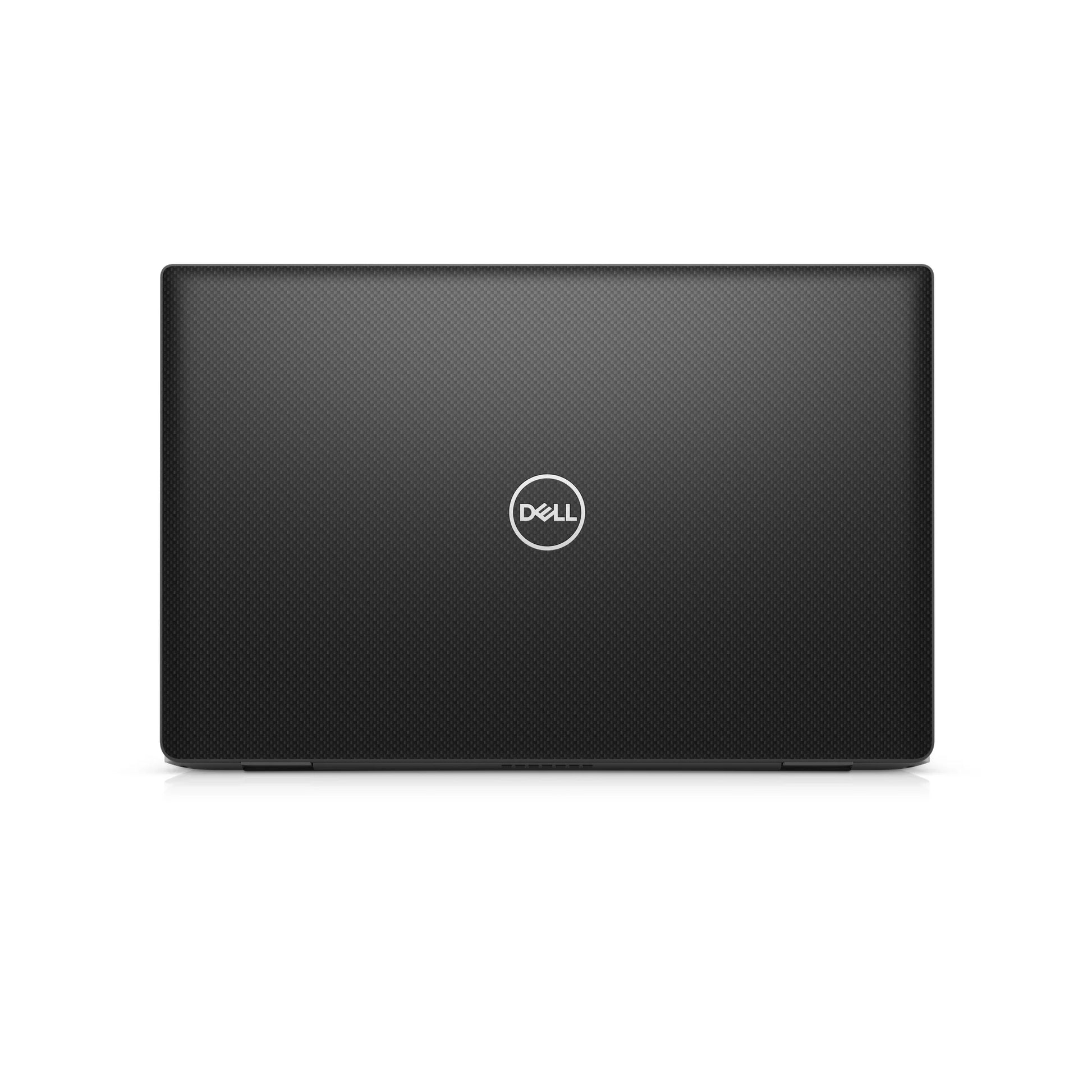 Rear view of the Dell Latitude 7520 with the lid closed, featuring the iconic Dell logo on a textured carbon fiber style finish.   