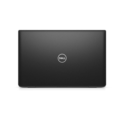 Rear view of the Dell Latitude 7520 with the lid closed, featuring the iconic Dell logo on a textured carbon fiber style finish.   