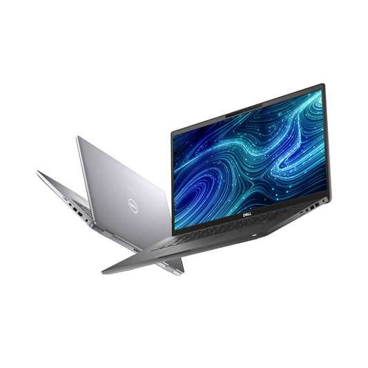 Dynamic floating view of the Dell Latitude 7520 showing both the front display and the brushed metal 