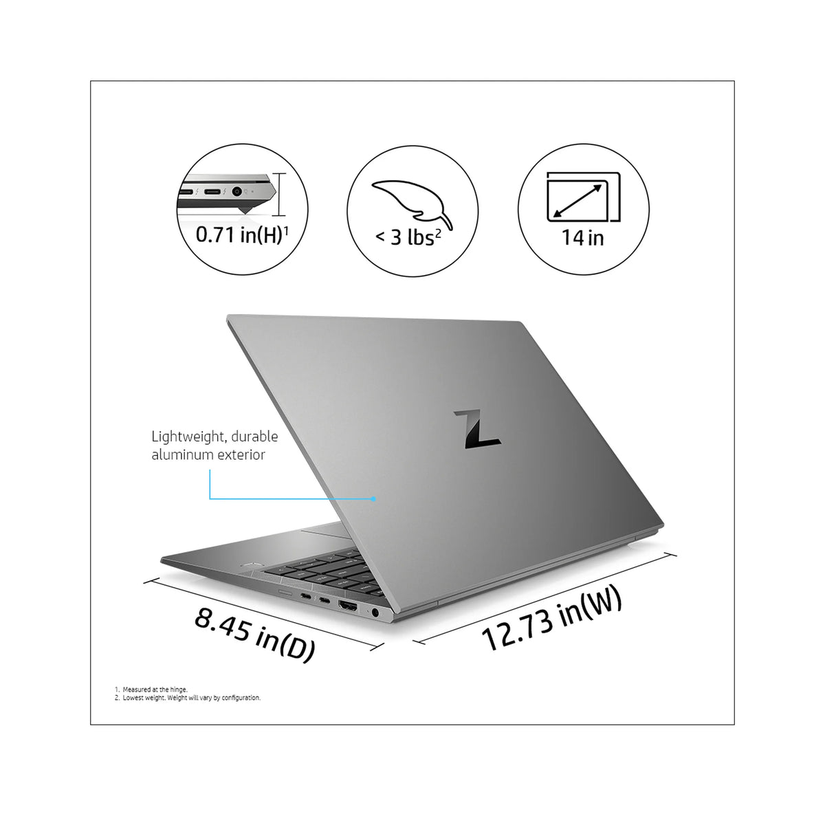 HP ZBook Firefly 14 G7 mobile workstation, front view with display open
