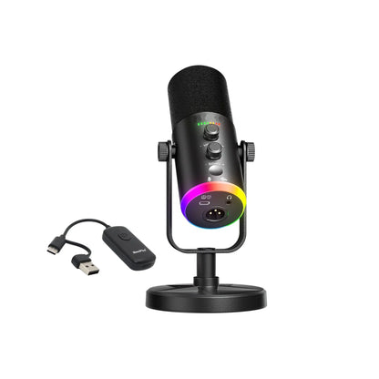 مايك NeePho NP-M03 USB كوندنسر بإضاءة RGB على حامل مكتبي ترايبود