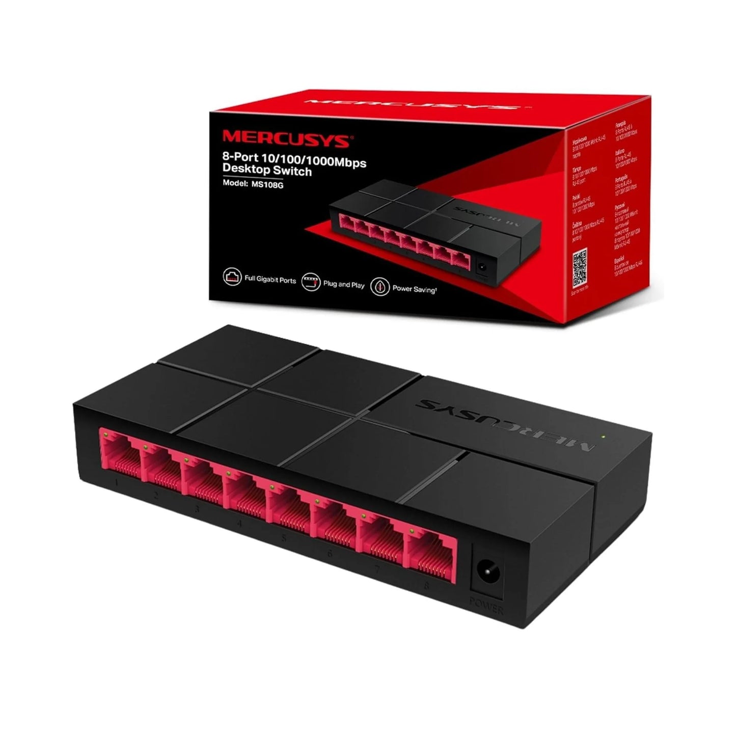 سويتش ميركوسيس MS108G جيجابت بـ8 منافذ 10/100/1000 ميجابت بدون مروحة لتوزيع الشبكة السلكية