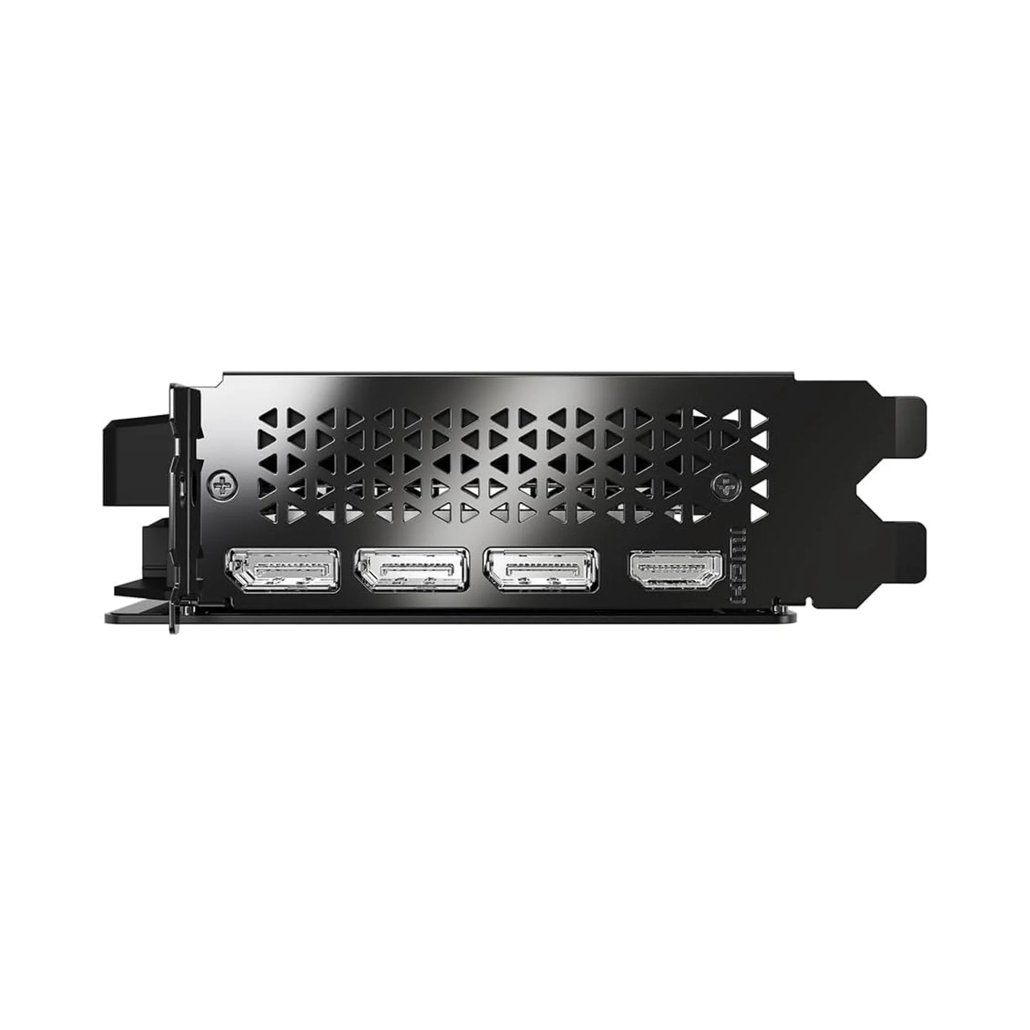 Computer graphics card with multiple ports on a white background