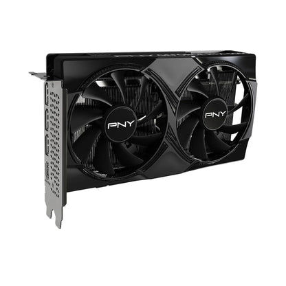 PNY graphics card with dual fans on a white background