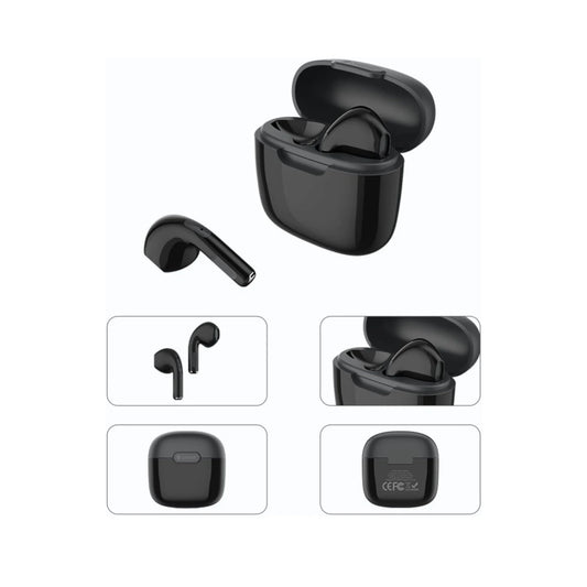 Celebret TWS25 Black wireless earbuds with charging case on a white background